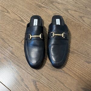 Steve Madden Black Leather Slip-On Horsebit Mules